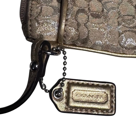 Authentic Coach Mini C Gold Silver Metallic Signature Jacquard Wristlet Wallet - Picture 3 of 6